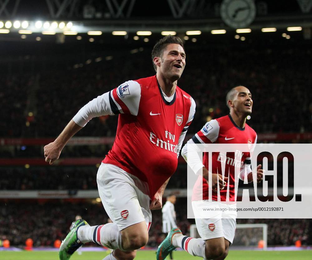 Arsenal s Olivier Giroud celebrates scoring his sides fifth goal with Theo Walcott..- Arsenal v Newcastle United - Barclays Premier League - the Emirates Stadium, London- 29 12 12 - Picture David Klein Sportimage .