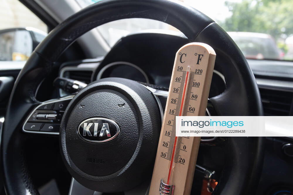 Heat wave in Croatia The thermometer placed in car shows temperatures reading above 100 degrees Fahrenheit (40 C) during a heat wave in Zagreb, Croatia on June 21, 2021. DavorxPuklavec PIXSELL