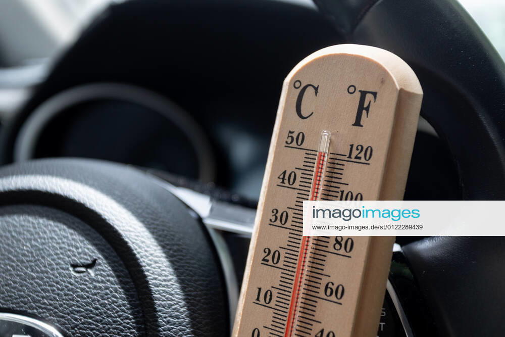 Heat wave in Croatia The thermometer placed in car shows temperatures reading above 100 degrees Fahrenheit (40 C) during a heat wave in Zagreb, Croatia on June 21, 2021. DavorxPuklavec PIXSELL