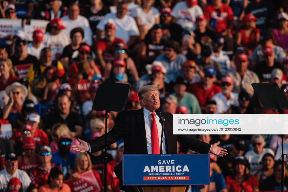 Former President DONALD J. TRUMP speaks during his first Save America Rally held Saturday, June 26, 2021 at the Lorain County Fairgrounds in Wellington Ohio. ZUMA Press Wellington USA - ZUMAd160 20210626_znp_d160_026