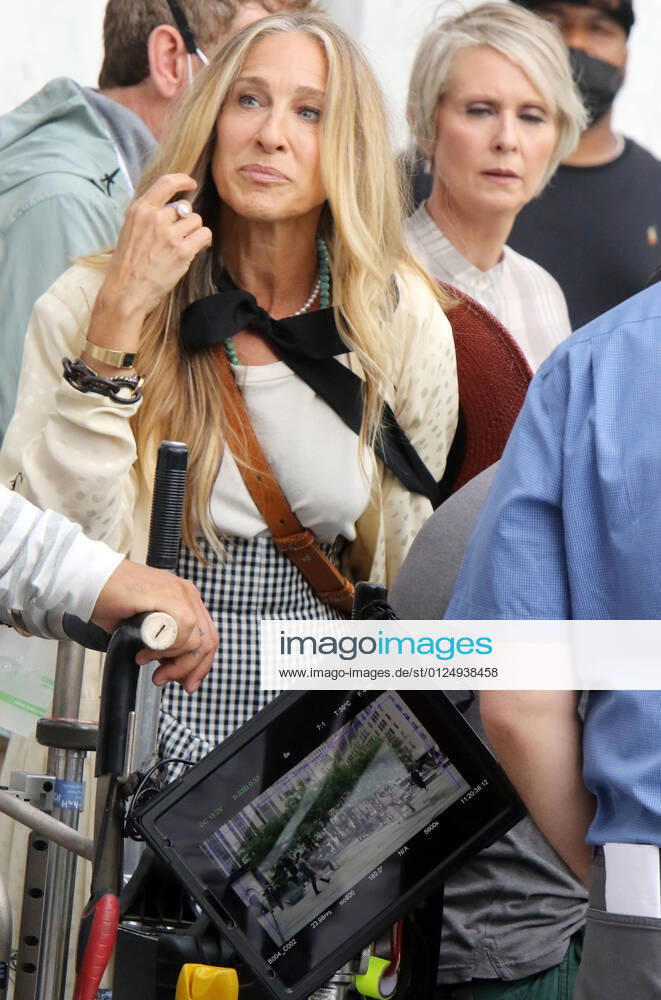 NEW YORK, NY- JULY 9: Sarah Jessica Parker, Cynthia Nixon on the set of HBO Max series, And Just Like That, the Sex And The City 10-part revival in New York City on July 9, 2021.