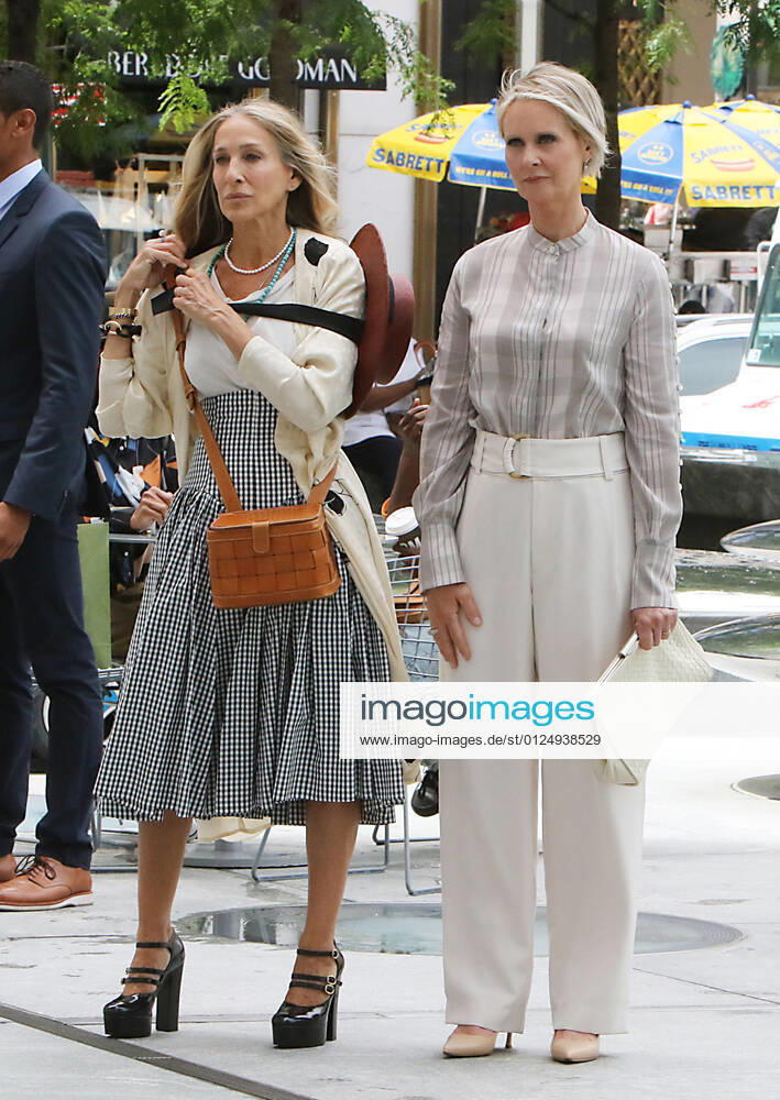 NEW YORK, NY- JULY 9: Sarah Jessica Parker, Cynthia Nixon on the set of HBO Max series, And Just Like That, the Sex And The City 10-part revival in New York City on July 9, 2021.