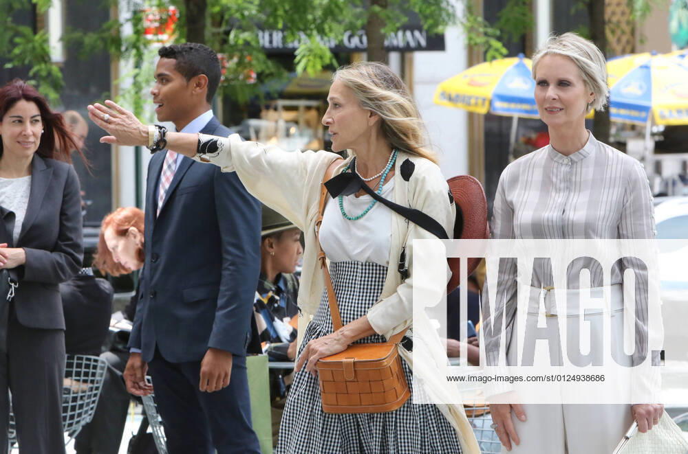 NEW YORK, NY- JULY 9: Sarah Jessica Parker, Cynthia Nixon on the set of HBO Max series, And Just Like That, the Sex And The City 10-part revival in New York City on July 9, 2021.