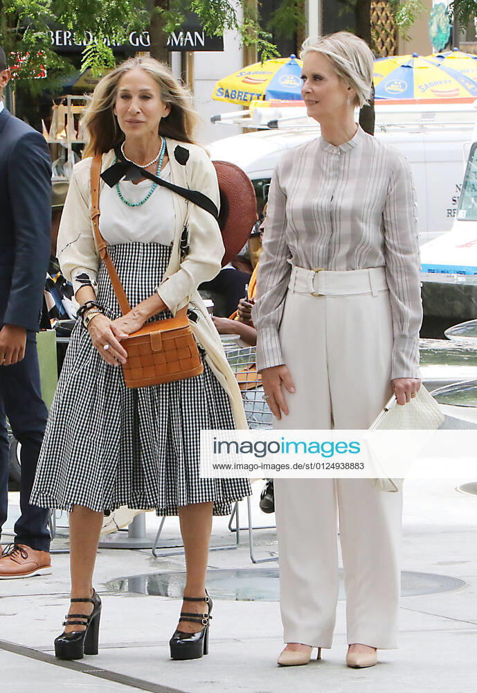 NEW YORK, NY- JULY 9: Sarah Jessica Parker, Cynthia Nixon on the set of HBO Max series, And Just Like That, the Sex And The City 10-part revival in New York City on July 9, 2021.