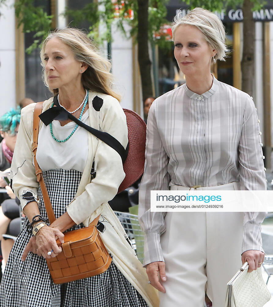 NEW YORK, NY- JULY 9: Sarah Jessica Parker, Cynthia Nixon on the set of HBO Max series, And Just Like That, the Sex And The City 10-part revival in New York City on July 9, 2021.
