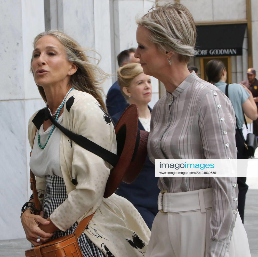 NEW YORK, NY- JULY 9: Sarah Jessica Parker, Cynthia Nixon on the set of HBO Max series, And Just Like That, the Sex And The City 10-part revival in New York City on July 9, 2021.