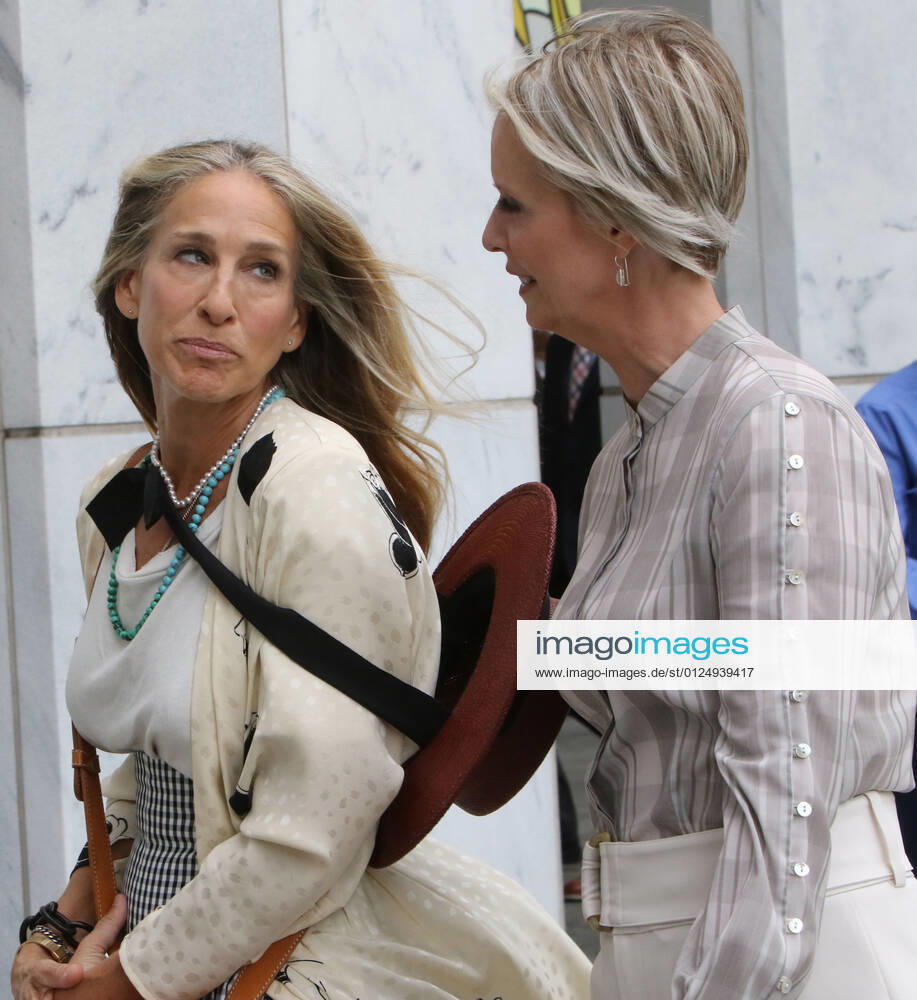 NEW YORK, NY- JULY 9: Sarah Jessica Parker, Cynthia Nixon on the set of HBO Max series, And Just Like That, the Sex And The City 10-part revival in New York City on July 9, 2021.