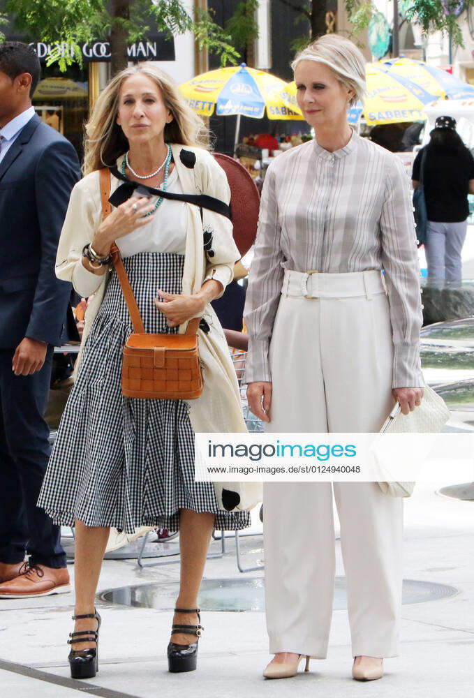 NEW YORK, NY- JULY 9: Sarah Jessica Parker, Cynthia Nixon on the set of HBO Max series, And Just Like That, the Sex And The City 10-part revival in New York City on July 9, 2021.