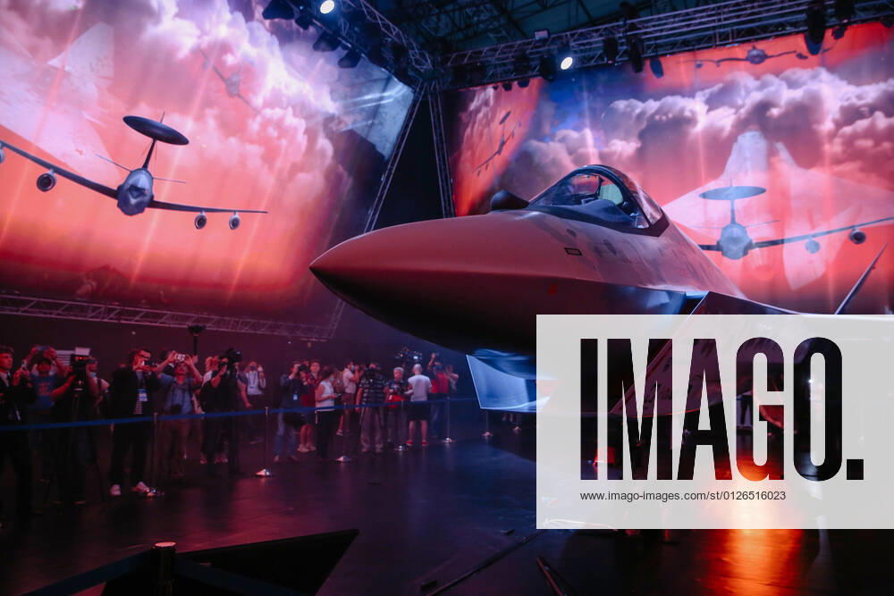 (210720) -- MOSCOW, July 20, 2021 -- A prototype of the fifth-generation fighter jet Checkmate is on display in a Moscow suburb, Russia, on July 20, 2021. Russia displayed a prototype of its fifth-generation lightweight single-engine fighter jet Checkmate at the International Aviation and Space Salon (MAKS)-2021 that kicked off here on Tuesday. ) RUSSIA-MOSCOW-MAKS-NEW FIFTH-GENERATION FIGHTER EvgenyxSinitsyn