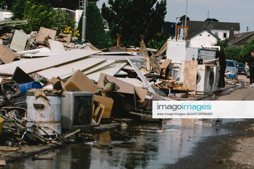 Flood Aftermath In Erftstadt piles of destoyed furniture are seen outside in Erftstadt, Germany on July 21, 2021 after a major flood in Germany. Erftstadt Germany tang-notitle210721_npLtB