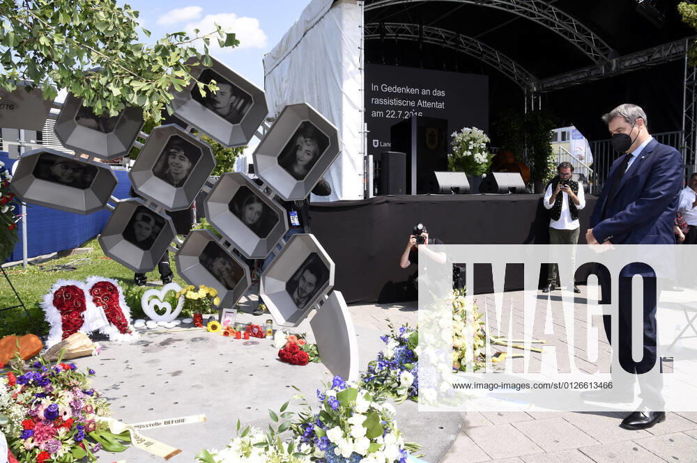 Markus Söder beim Gedenkakt zum 5. Jahrestag des Attentats am OEZ am Denkmal Für euch . München