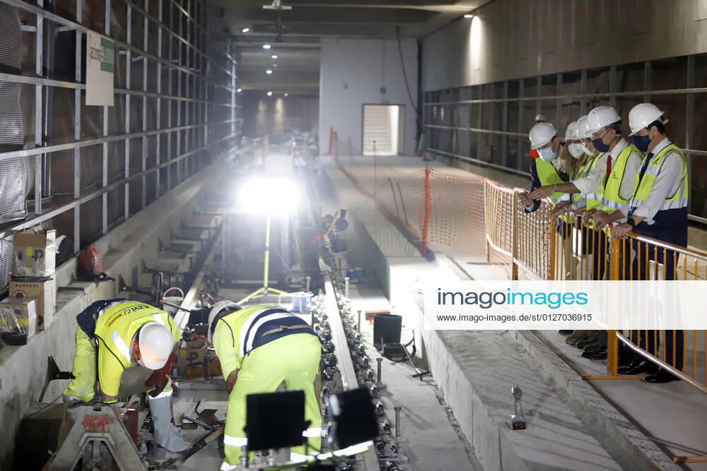 The president of the Junta de Andalucia, Juanma Moreno (1r), attends the first welding of the track rail at the Atarazanas metro station, in the image together with the Minister of Public Works, Marifran Carazo and the mayor of Malaga, Francisco de la Torre and the Minister of the Presidency Elias Bendodo. A, 26 July 2021, in Malaga (Andalusia, Spain). 26 JULY 2021 Ãlex Zea LagenciaEP 07 26 2021 Malaga (Andalusia) Malaga (Andalusia) Spain