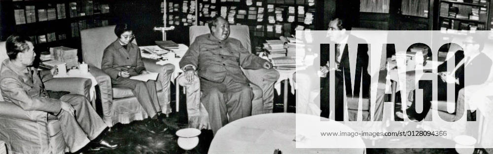Feb. 15, 1972 - Beijing, China - (L-R) Chinese Premier ZHOU ENLAI, interpreter NANCY TANG, Chinese Chairman MAO ZEDONG (Mao Tse Tsung), US President RICHARD NIXON, and US National Security Advisor HENRY KISSINGER during a meeting as the two countries opened official diplomatic relations for the first time since the Communists took over China in 1949. Beijing China - ZUMAk09_ 19720215_baf_k09_001