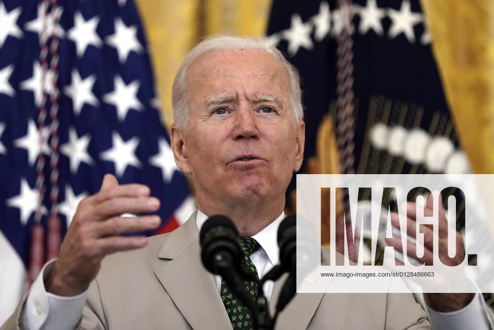 United States President Joe Biden delivers remarks on the July jobs report in the East Room of the White House in Washington, DC on August 6, 2021. The President spoke of the 943,00 jobs that were added to the market during July resulting in a jobless rate of 5.4 percent, down from 5.9 percent in June Washington USA - ZUMAs152 20210806_zaa_s152_026