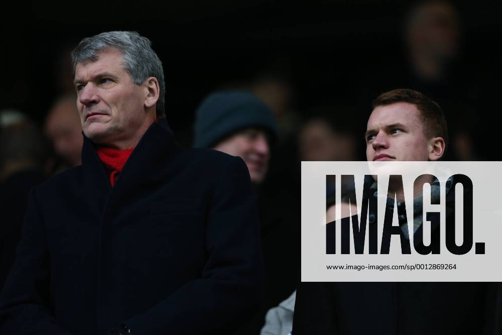 Football - 2012 2013 Premier League - Queens Park Rangers vs. Manchester United (ManU) David Gill, Chief Executive of Manchester United (ManU) (left) with his son, and ex-Manchester United (ManU) Academy player, Oliver, at Loftus Road, London