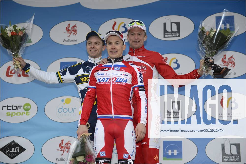 Podium : Kris Boeckmans (Belgium Team Vacansoleil - DCM) - Alexey Tsatevitch (Russia Team Katusha - Katuscha - Canyon) - Adrien Petit (France Team Cofidis) CYCLISME : Course - Le Samyn - 27 02 2013 PhotoNews Panoramic