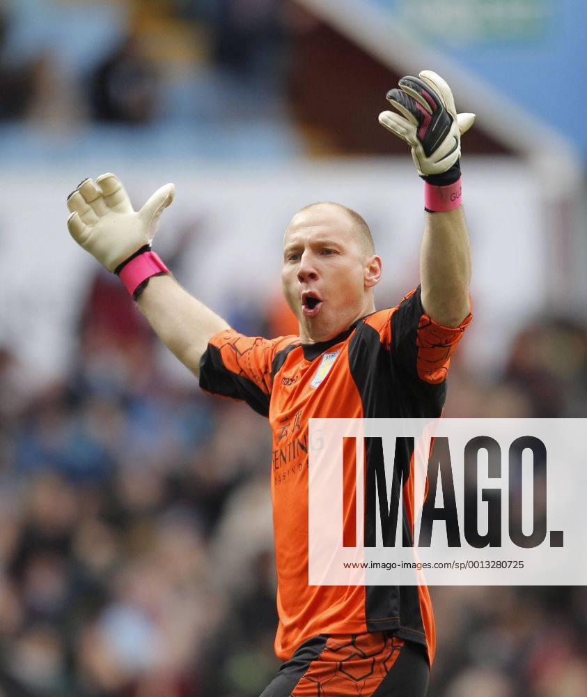 Aston Villa goalkeeper Brad Guzan celebrates his side s first goal of the game - Aston Villa vs Liverpool - Barclays Premiership - Villa Park Birmingham - Season 12 13 - 31 3 13.Photograph Malcolm Couzens Sportimage .