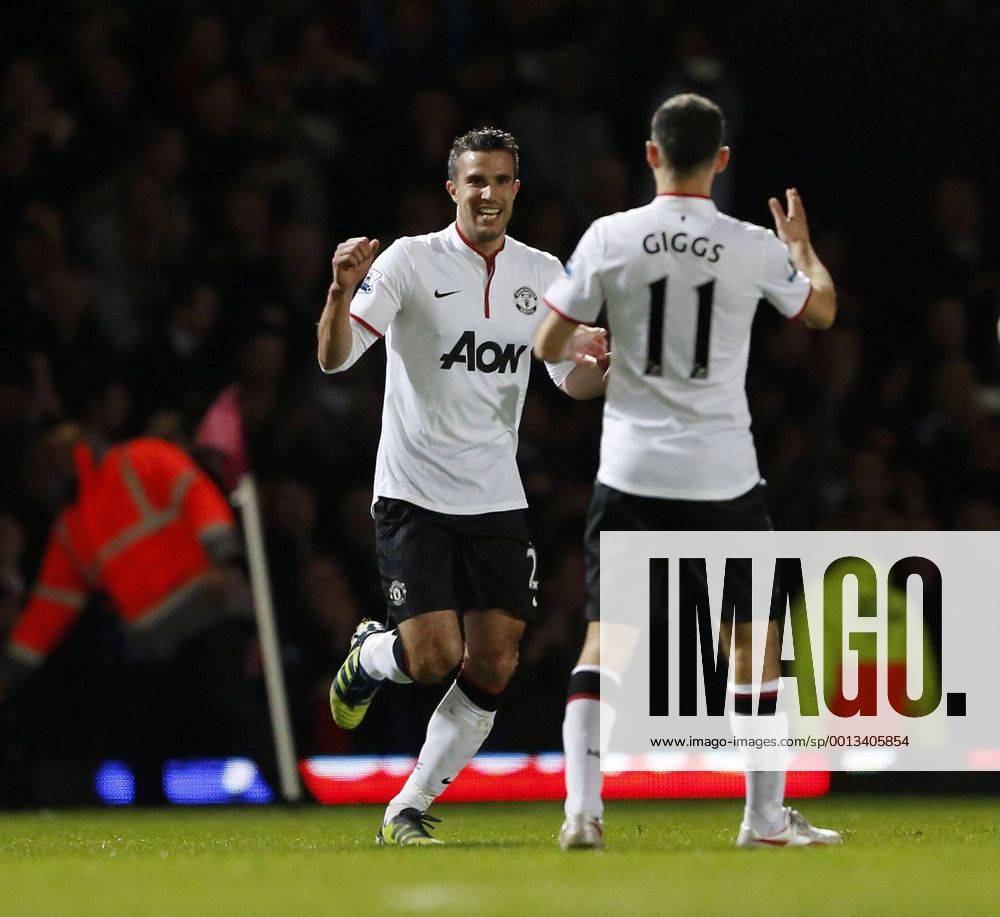 Manchester United s Robin Van Persie celebrates scoring his sides second goal..West Ham United v Manchester United (ManU) - Barclays Premier League - .