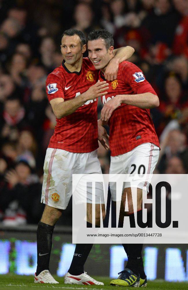 Hatrick goalscorer Robin van Persie of Manchester United celebrates with Ryan Giggs of Manchester United - Barclays Premier league - Manchester Utd vs Aston Villa - Old Trafford Stadium - Manchester - 22 04 13 - Picture Simon Bellis Sportimage .