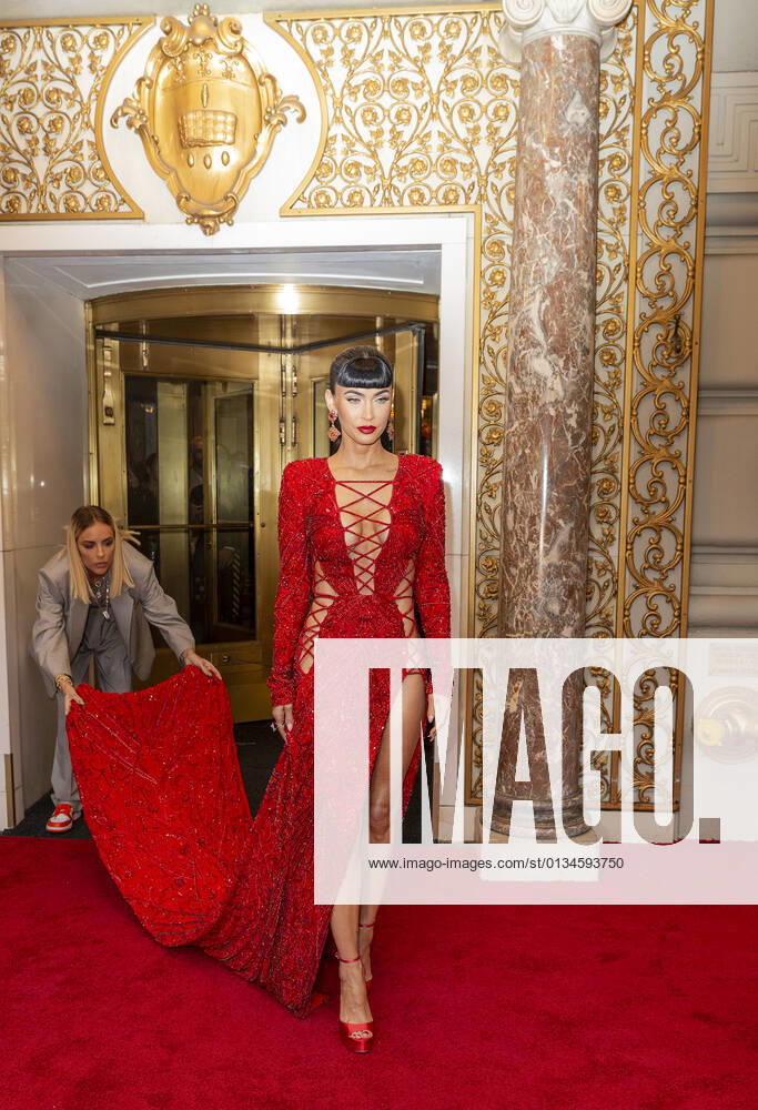Met Gala 2021 departures from The Pierre hotel Megan Fox wearing dress by Peter Dundas departs The Pierre Hotel for the 2021 Met Gala Celebrating In America: A Lexicon Of Fashion. New York New York United States