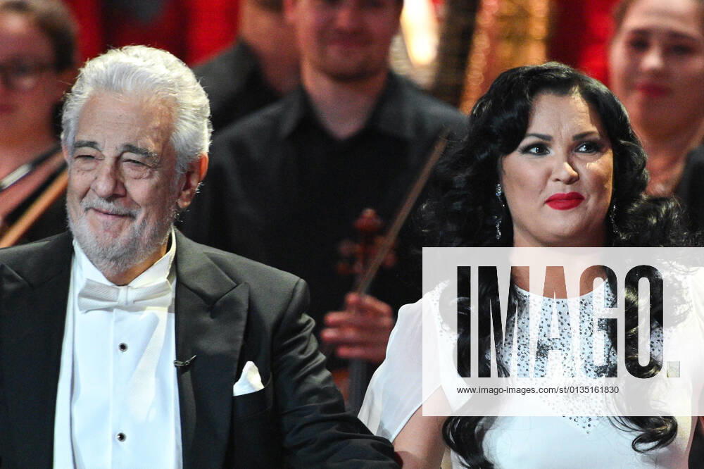 Russia Opera Singer Netrebko Anniversary 6653952 18.09.2021 Opera singers Anna Netrebko and Placido Domingo are pictured during a concert marking Anna Netrebko s 50th birthday, at the State Kremlin Palace, Moscow, Russia. Ramil Sitdikov Sputnik Moscow Russia