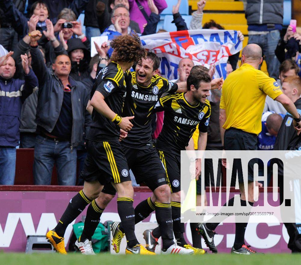 Frank Lampard of Chelsea celebrates his 203 goal for the club with David Luiz of Chelsea - Barclays Premier League - Aston Villa vs Chelsea - Villa Park Stadium - Birmingham - England - 11 05 13 - Picture Simon Bellis Sportimage .