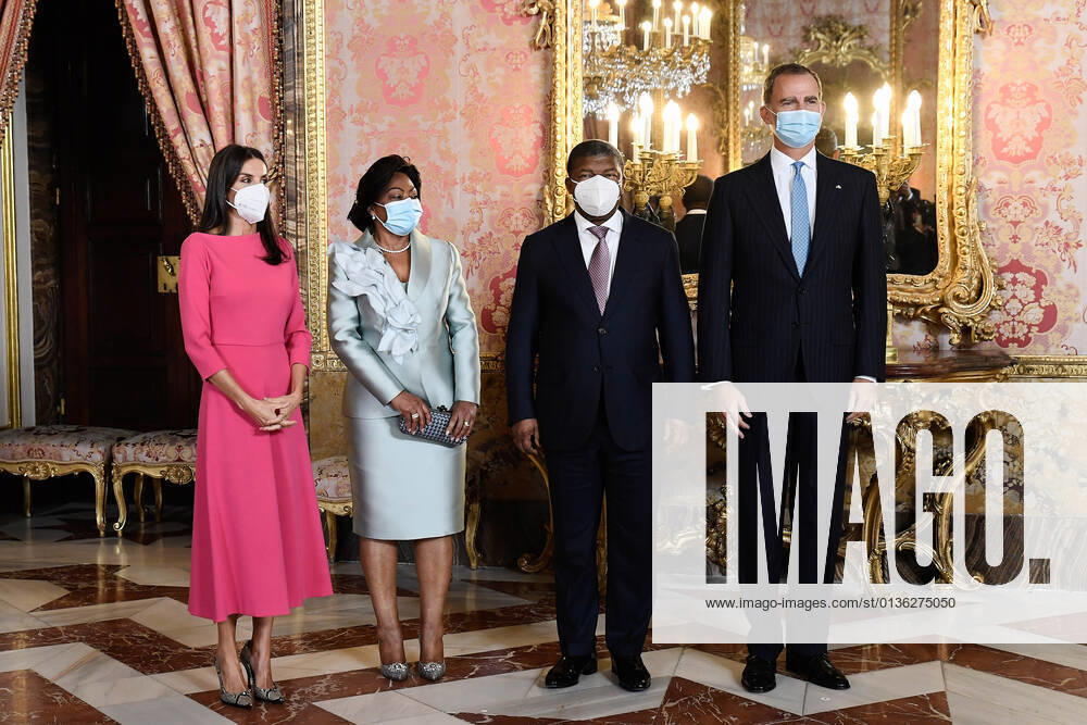 King Felipe VI of Spain, Queen Letizia of Spain, Joao Manuel Goncalves Lourenco, Ana Afonso Dias Lourenco, attends a lunch with President of Angola at Royal Palace, in Madrid. Madrid Spain - ZUMAs197 20210928_zaa_s197_131