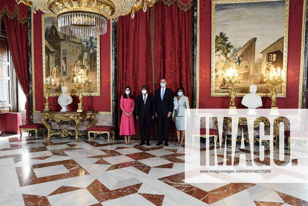 King Felipe VI of Spain, Queen Letizia of Spain, Joao Manuel Goncalves Lourenco, Ana Afonso Dias Lourenco, attends a lunch with President of Angola at Royal Palace, in Madrid. Madrid Spain - ZUMAs197 20210928_zaa_s197_130
