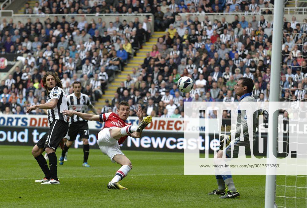 Laurent Koscielny of Arsenal scores their first goal - Barclays Premier League - Newcastle United - Arsenal FC London. St. James Park - Newcastle - 19 05 2013 - PicxRichardxLee Sportimage .