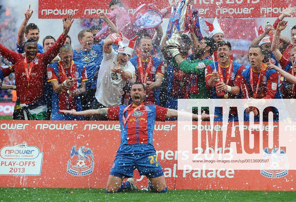 Football : Championship play-off final Crystal Palace Wembley Crystal Palace celebrations Damien Delaney in showed in Champagne