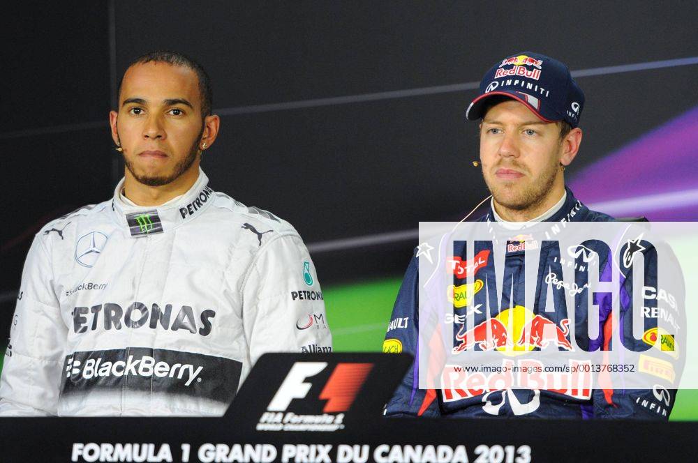 Lewis Hamilton, Mercedes Grand Prix, Sebastian Vettel, Red Bull Racing, PK,formula 1 GP, Kanada in Montreal, 08.06.2013, Photo:mspb Pedicelli Lewis Hamilton, Sebastian Vettel, formula 1 GP, Kanada,
