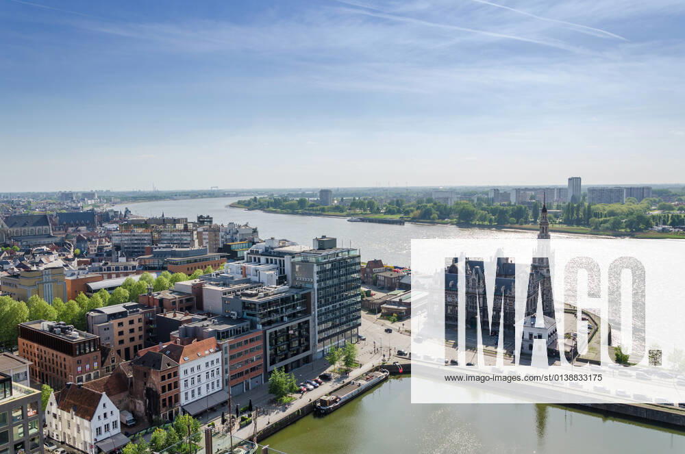 Aerial view over the city of Antwerp in Belgium from Museum aan de Stroom.