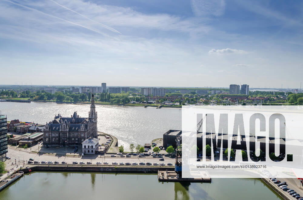 Aerial view over the city of Antwerp in Belgium from Museum aan de Stroom.