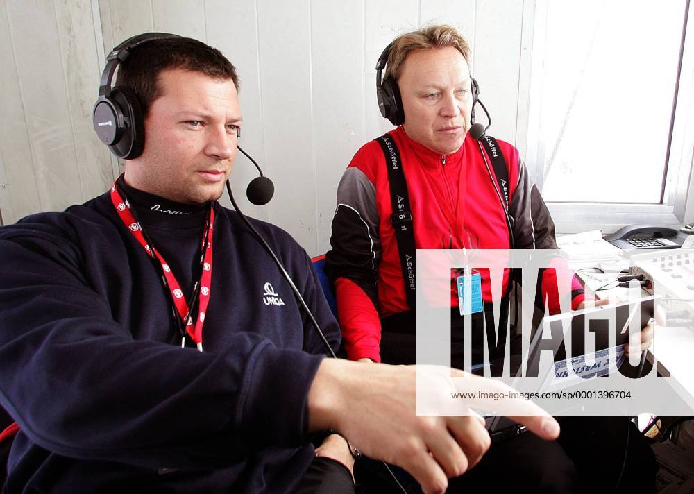 Stephan Eberharter (Österreich, li.) als Experte neben ZDF Kommentator Michael Pfeffer Alpiner Skilauf Herren Weltcup 2004 2005, Welt-Cup, Worldcup, World, WC, Skisport, Ski Alpin, Super G Gruppe Hahnenkamm Streif Kitzbühel