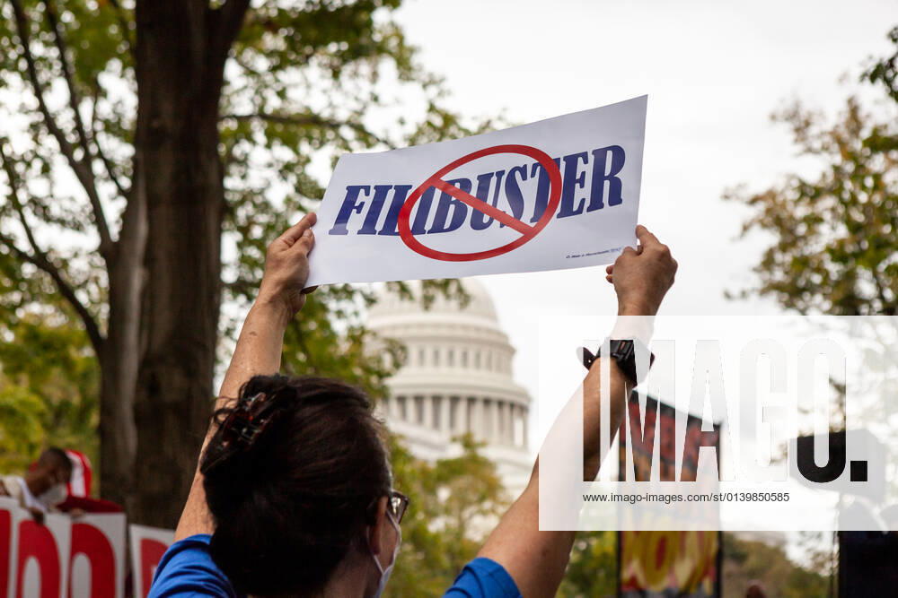 3-day relay for voting rights ends with rally at US Capitol A demonstrator holds a sign demanding elimination of the filibuster during a rally at the end of a relay for voting rights at the US Capitol. Protesters began the relay in West Virginia and walked or biked for the 3 days to the US Capitol. Protesters are demanding that Congress pass legislation protecting the right to vote for all Americans. Washington District of Columbia United States