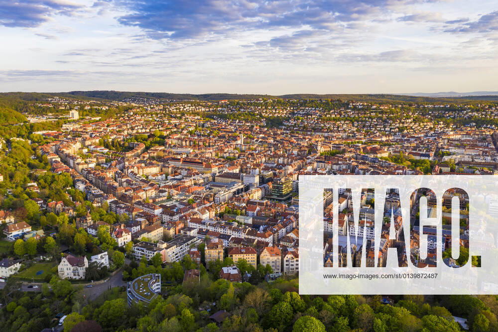 Germany, Baden-Wurttemberg, Stuttgart, Aerial view of Stuttgart-West district at dusk WDF06616