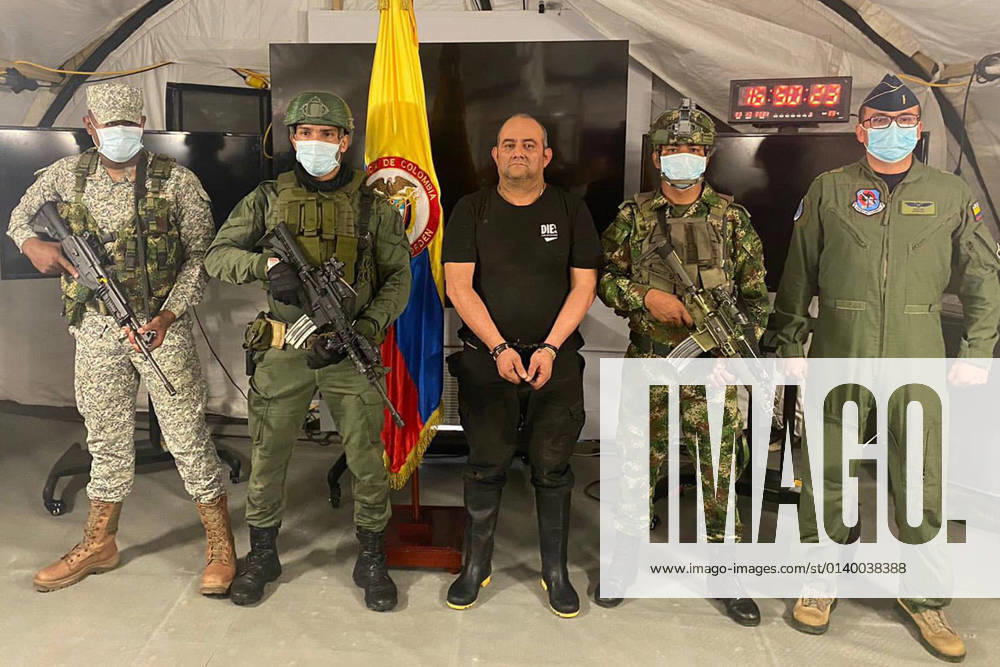 Dairo Antonio Usaga, known widely by his alias Otoniel, and considered one of Colombia s most wanted men for his role at the top of the drug trafficking group Clan del Golfo, or Gulf Clan, was captured on Saturday, October 23, 2021, by the Colombian military. The U.S. State Department had offered up to $5 million for information leading to the capture or conviction of Usaga, describing the Gulf Clan as a heavily armed and extremely violent cartel. Photo via Colombian Presidency WAX2021102401 COLOMBIANxPRESIDENCY