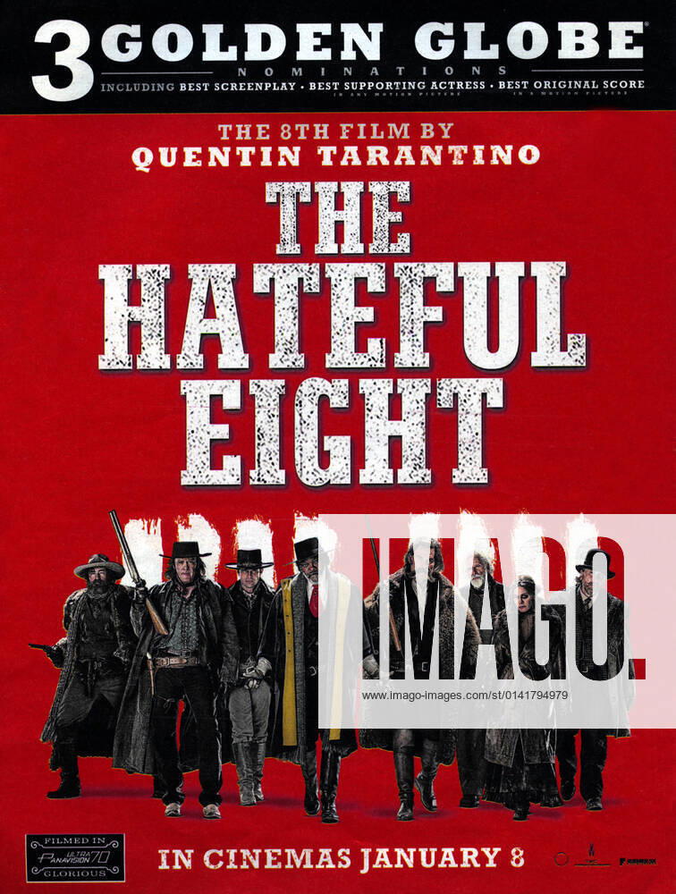 THE HATEFUL EIGHT US 2015 THE HATEFUL EIGHT US 2015 L-R DEMIAN BICHIR, MICHAEL MADSEN, WALTON GOGGINS, SAMUEL L JACKSON, KURT RUSSELL, BRUCE DERN, JENNIFER JASON LEIGH, TIM ROTH Date: 2015. Strictly editorial use only in conjunction with the promotion of the film. Credit line mandatory. This image is copyright of the film company and is supplied under the terms of issue as film still. No commercial or book cover use permitted without prior consent from the film company. Mandatory credit line: Courtesy DOUBLE FEATURE FILMS FILMCOLONY Ronald Grant Mary Evans