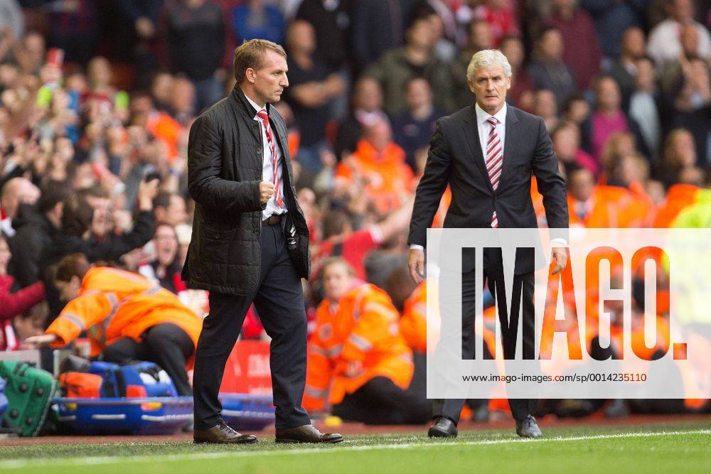 Manager of Liverpool, Brendan Rodgers pumps his fist in victory at full time - FC Liverpool vs. Stoke City FC - Premier League - Anfield - Liverpool - 17 08 2013 .