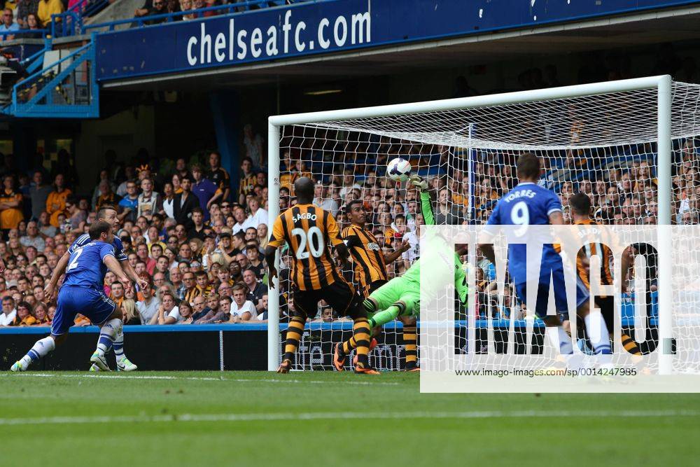 Branislav Ivanovic of Chelsea comes close to scoring but is denied by an acrobatic Allan McGregor goalkeeper of Hull City - Chelsea v Hull City - Premier League - Stamford Bridge - London - 18th August 2013 - Pic Charlie Forgham-Bailey Sportimage .