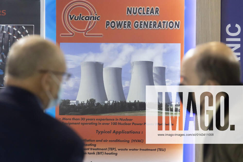 Villepinte, France November 30, 2021 - World Nuclear Exhibition (WNE). This civil nuclear exhibition welcomes more than 18,000 participants and 600 exhibitors from 65 countries including: South Korea, United States, United Kingdom and Russia. The nuclear energy sector is back in the spotlight ten years after the Fukushima Daiichi Nuclear Power Plant disaster in Japan, which led to the event being halted. ENERGIE NUCLEAIRE, CENTRALE NUCLEAIRE, ECONOMIE, SALON, ILLUSTRATION, GENERIQUE, ATMOSPHERE, AMBIANCE, BUSINESS, ATOME, REACTEUR NUCLEAIRE, FISSION, RADIOACTIVITE, CHANGEMENT CLIMATIQUE, EXPO, PRODUCTION D ENERGIE, ENVIRONNEMENT, QUESTIONS ENVIRONNEMENTALE, INDUSTRIE, ELECTRICITE, CONTAMINATION RADIOACTIVE, ACCIDENT NUCLEAIRE, DECHETS NUCL