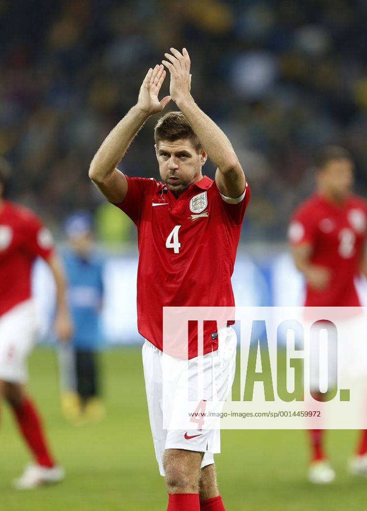 England s Steven Gerrard celebrates at the final whistle Ukraine v England - 2014 World Cup Qualifier - Olympic Stadium - Kiev - Ukraine -10 09 2013 - Pic David Klein Sportimage .