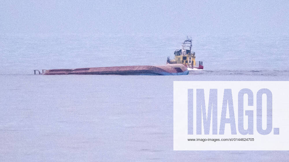 The Danish cargo ship Karin Hoej pictured on the Baltic Sea, between Ystad and Bornholm, after collideing with the British cargo ship Scot Carrier early Monday morning 13 December Karin Hoej has capsized and is floating upside down YSTAD SVERIGE