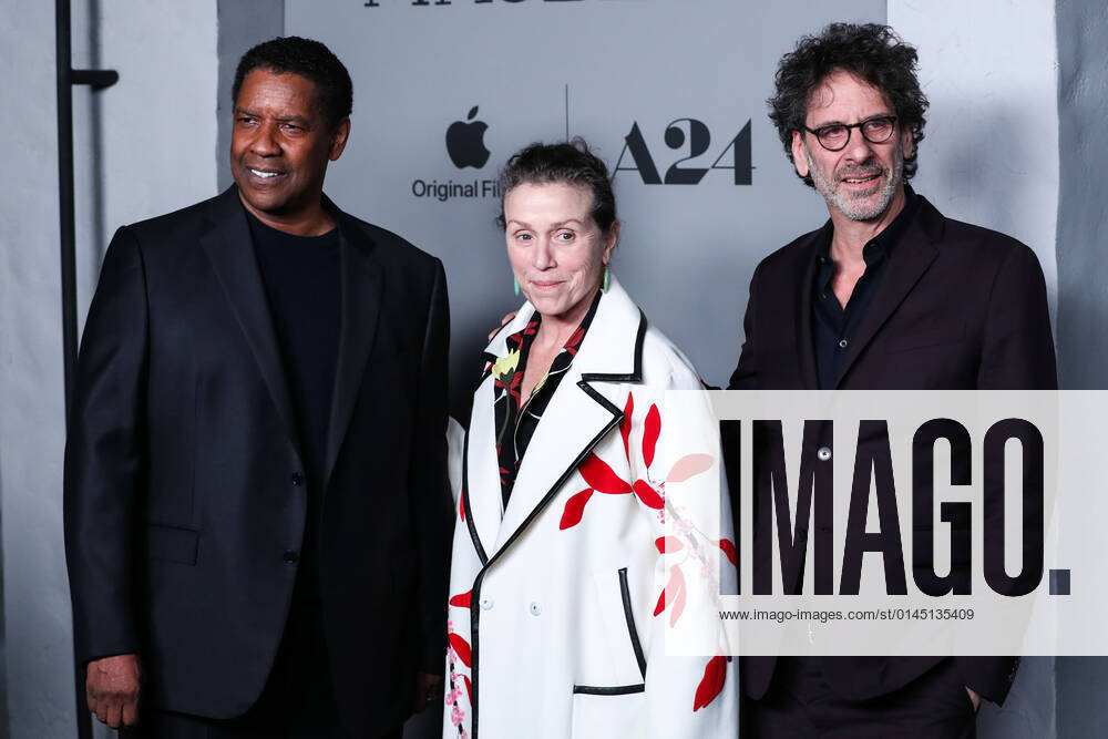 Los Angeles Premiere Of Apple Original Films and A24 s The Tragedy Of Macbeth American actor Denzel Washington, American actress Frances McDormand and American director Joel Coen arrive at the Los Angeles Premiere Of Apple Original Films and A24 s The Tragedy Of Macbeth held at the Directors Guild of America Theater Complex on December 16, 2021 in Los Angeles, California, United States. Los Angeles California United States