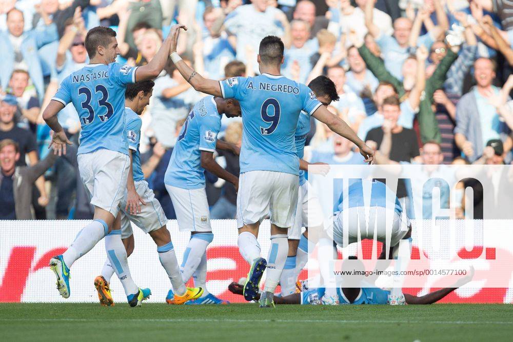 Yaya Toure of Manchester City celebrates scoring his sides second goal - Manchester City vs Manchester United - Barclay s Premier League - Etihad Stadium - Manchester - 22 09 2013 .