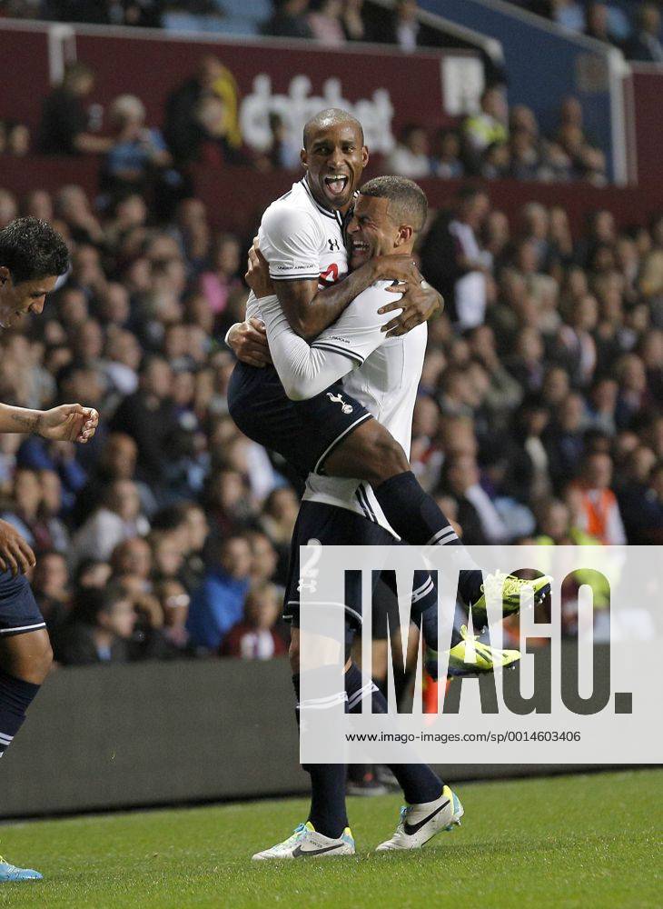 Jermaine Defoe celebrates scoring the first goal of the game for Tottenham Hotspur with Kyle Walker (right) - Football - Capital One Cup - Aston Villa vs Tottenham Hotspur - Villa Park Birmingham - Season 2013-2014 - September 24th 2013 - Photograph Malcolm Couzens Sportimage .