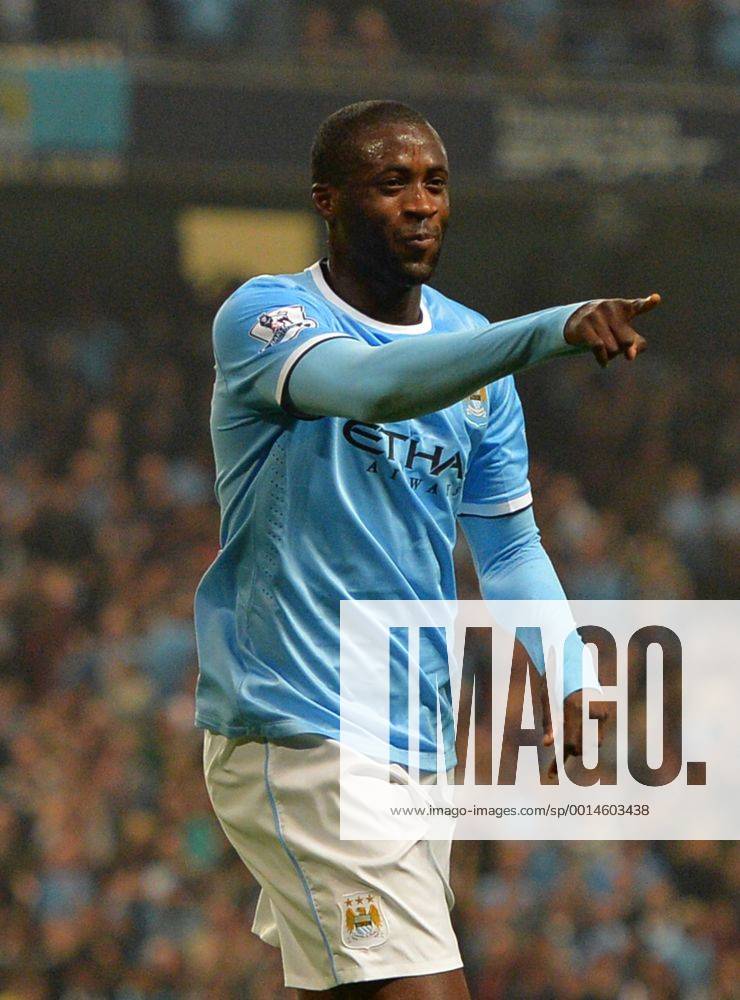 Yaya Toure of Manchester City celebrates scoring from a free kick for the third goal - Capital One Cup - Third Round - Manchester City vs Wigan Athletic - Etihad Stadium - Manchester - 24 09 13 - Picture Simon Bellis Sportimage .