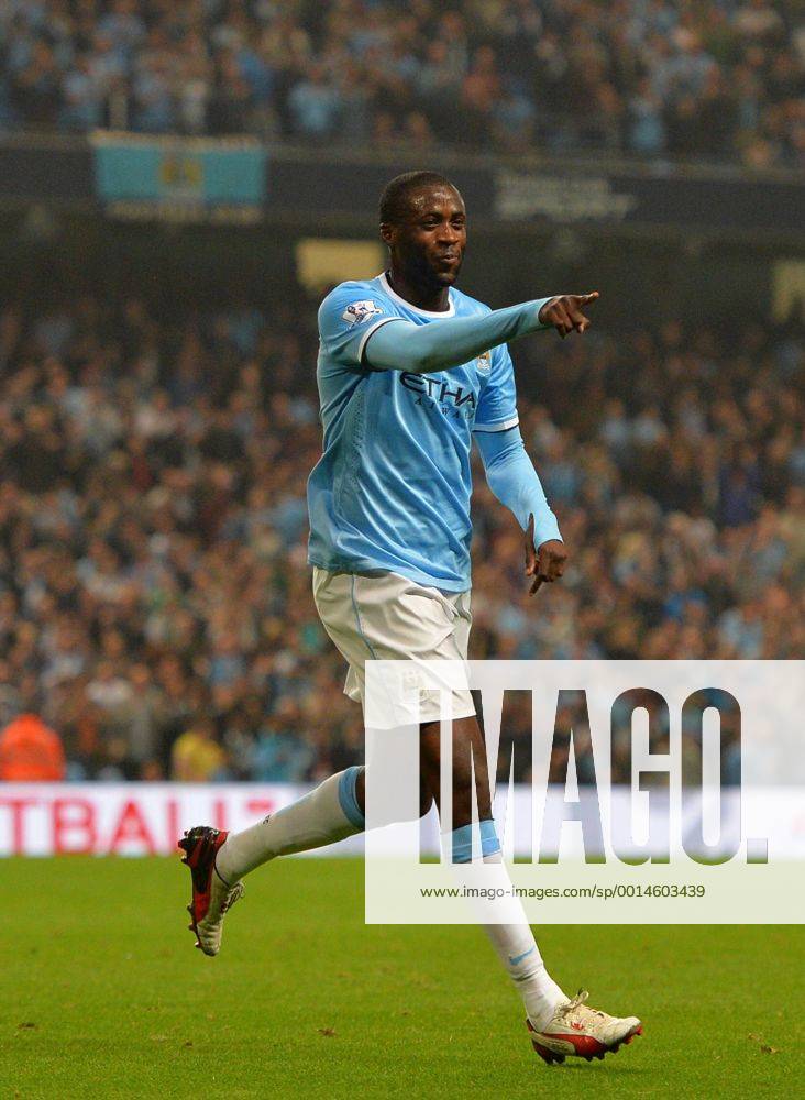 Yaya Toure of Manchester City celebrates scoring from a free kick for the third goal - Capital One Cup - Third Round - Manchester City vs Wigan Athletic - Etihad Stadium - Manchester - 24 09 13 - Picture Simon Bellis Sportimage .