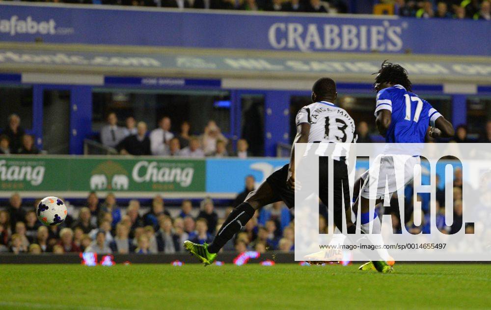 Romelu Lukaku of Everton scores the first goal on his home debut - Barclays Premier League - Everton vs Newcastle Utd - Goodison Park Stadium - Liverpool - England - 30 09 13 - Picture Simon Bellis Sportimage .