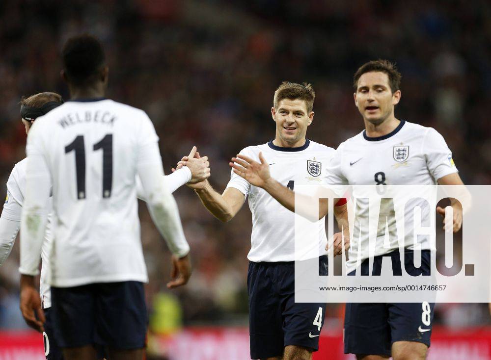 England s Steven Gerrard celebrates his sides second goal England v Montenegro - World Cup Qualifier - London - Wembley - England -11 10 2013 - Pic David Klein Sportimage .